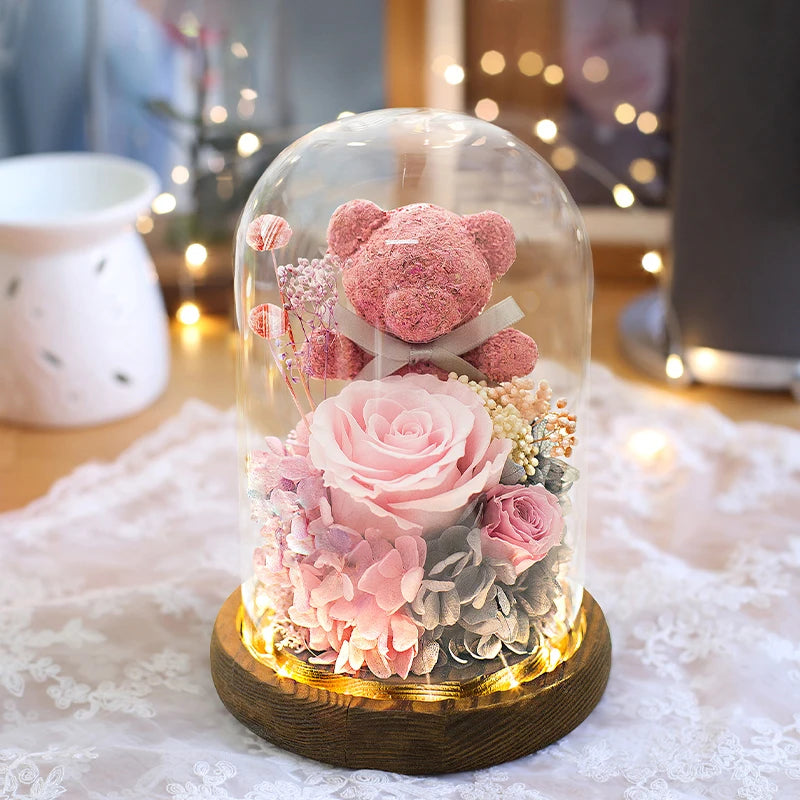Gift Box with Eternally Preserved Rose and Plush Bear – Perfect Gift for Valentine's Day
