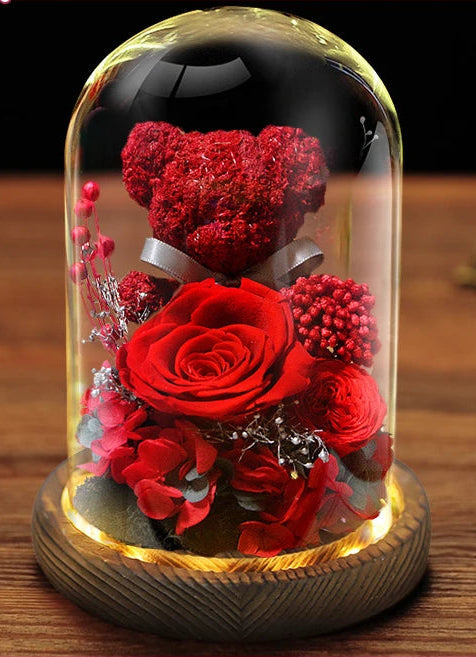 Gift Box with Eternally Preserved Rose and Plush Bear – Perfect Gift for Valentine's Day