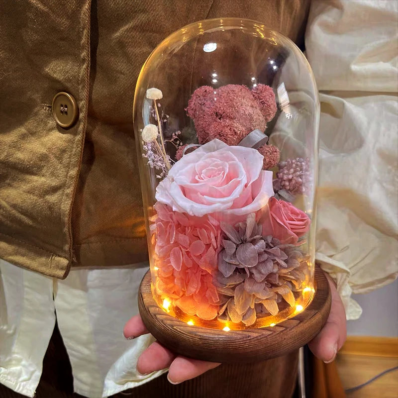 Gift Box with Eternally Preserved Rose and Plush Bear – Perfect Gift for Valentine's Day