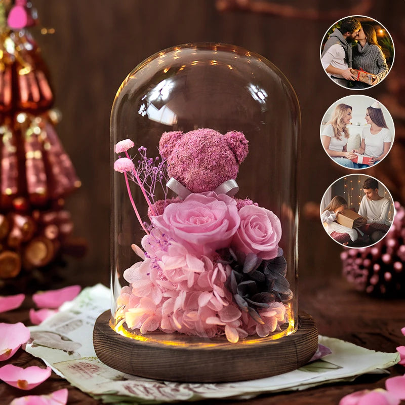 Gift Box with Eternally Preserved Rose and Plush Bear – Perfect Gift for Valentine's Day