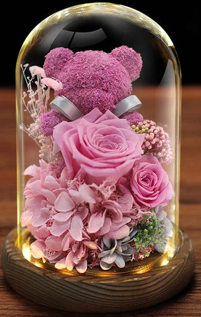 Gift Box with Eternally Preserved Rose and Plush Bear – Perfect Gift for Valentine's Day