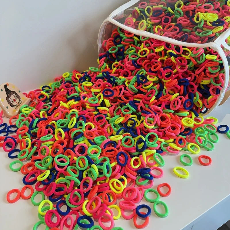 Girls' 50-Piece Colorful Soft Nylon Hair Ties - No-Snag Elastic Bands