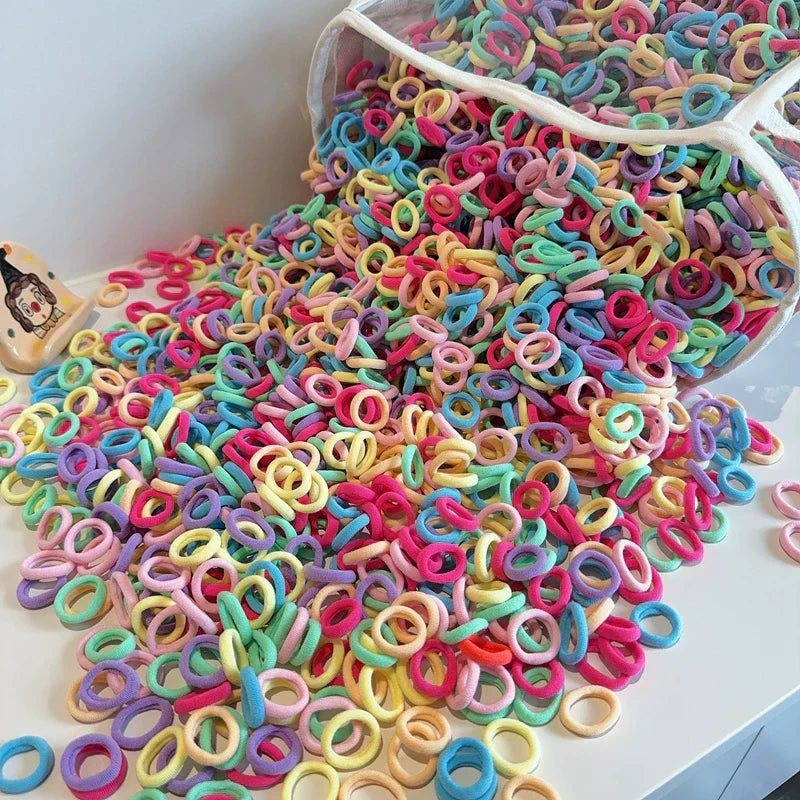 Girls' 50-Piece Colorful Soft Nylon Hair Ties - No-Snag Elastic Bands