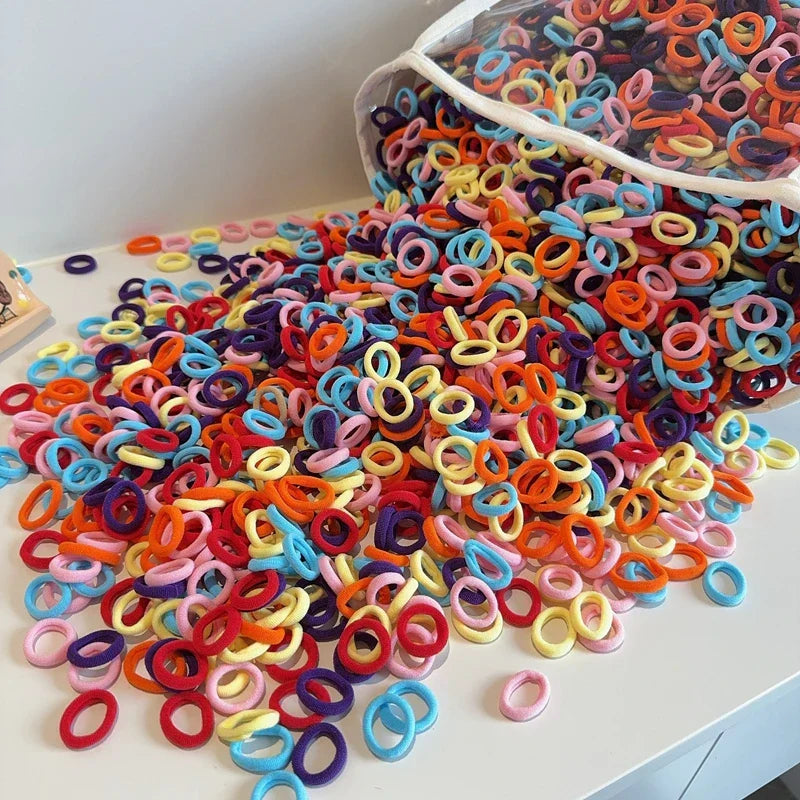 Girls' 50-Piece Colorful Soft Nylon Hair Ties - No-Snag Elastic Bands