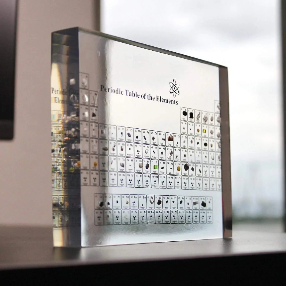 Glass Periodic Table with Real Element Samples – Educational Chemistry Decoration for Classroom and Office