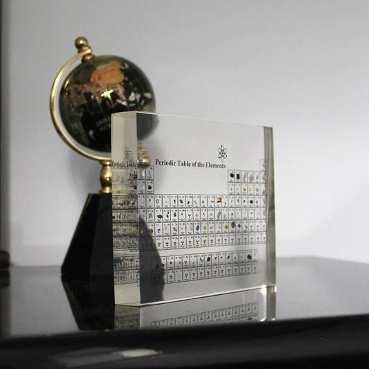 Glass Periodic Table with Real Element Samples – Educational Chemistry Decoration for Classroom and Office