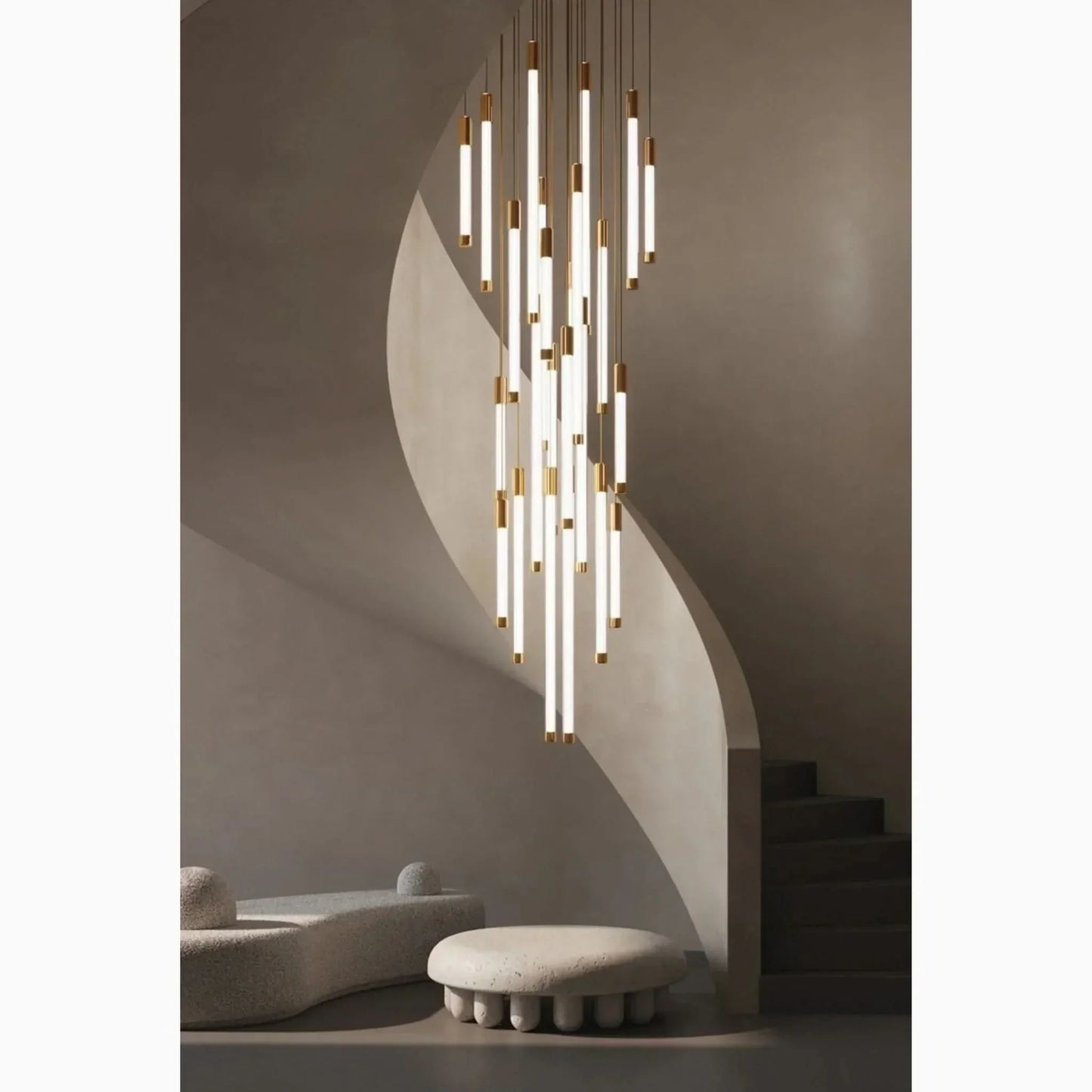 Gold LED Staircase Chandelier – Modern Pendant Light