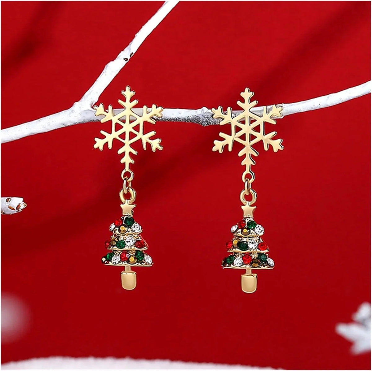 Gold-Plated Stainless Steel Snowflake Christmas Dangle Earrings