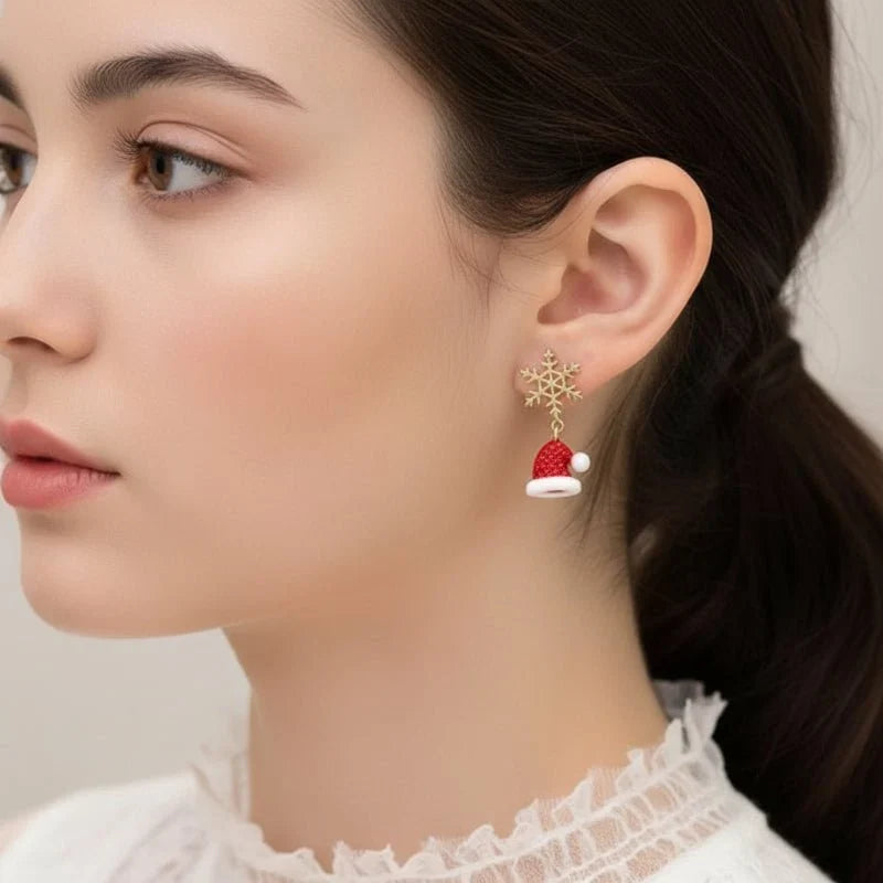 Gold-Plated Stainless Steel Snowflake Christmas Dangle Earrings
