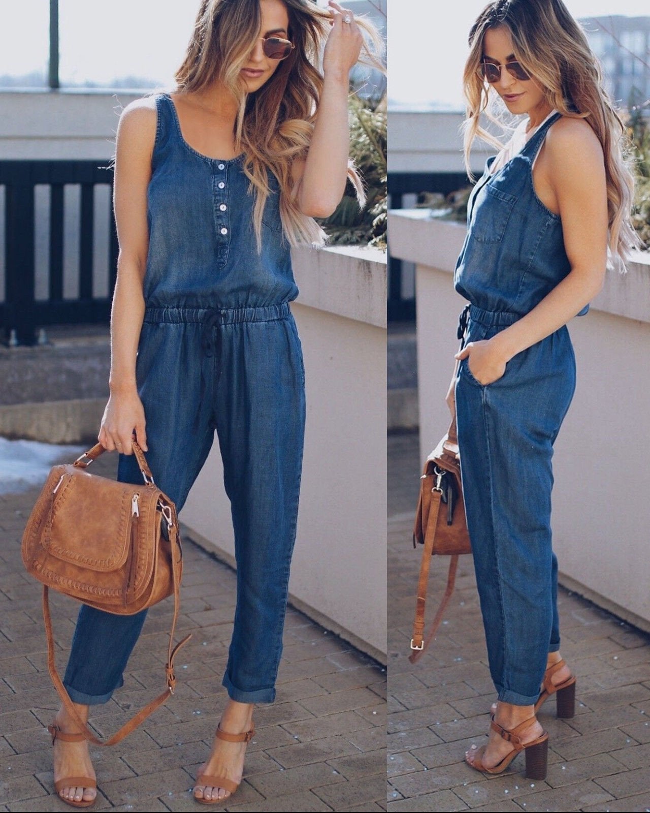 Image of Greta | Women's Sleeveless Denim Jumpsuit