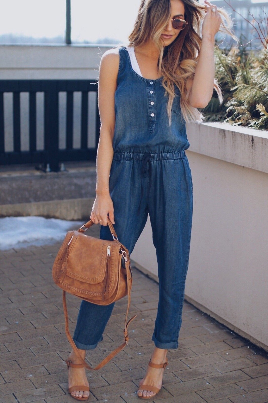 Image of Greta | Women's Sleeveless Denim Jumpsuit