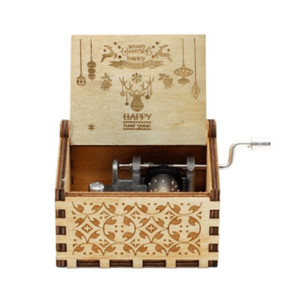 Hand-Wound Christmas Music Box — Cozy Melody, Traditional Holiday Motif