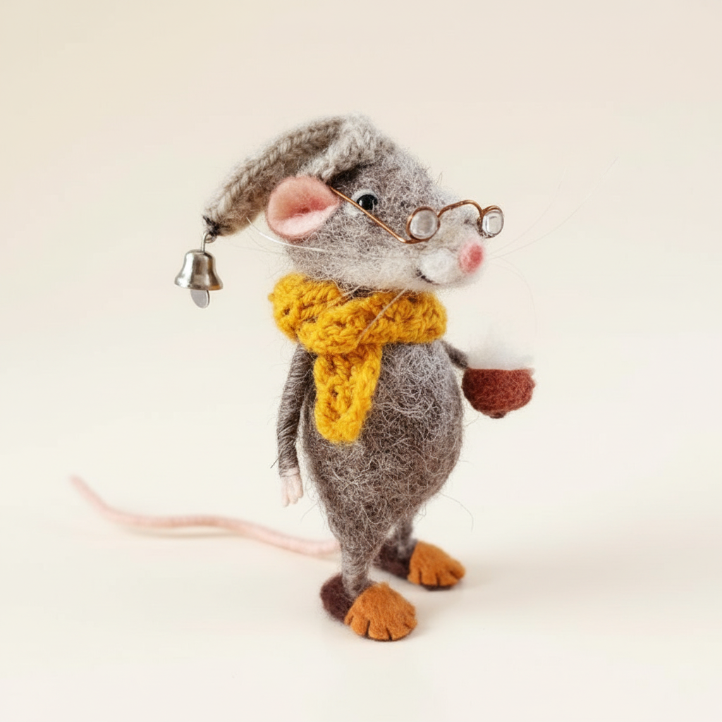 Handmade Felted Mouse Decoration in Eco-Friendly Wool - Holiday Ornament & Gift