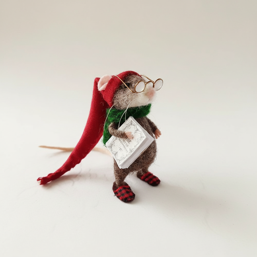 Handmade Felted Mouse Decoration in Eco-Friendly Wool - Holiday Ornament & Gift