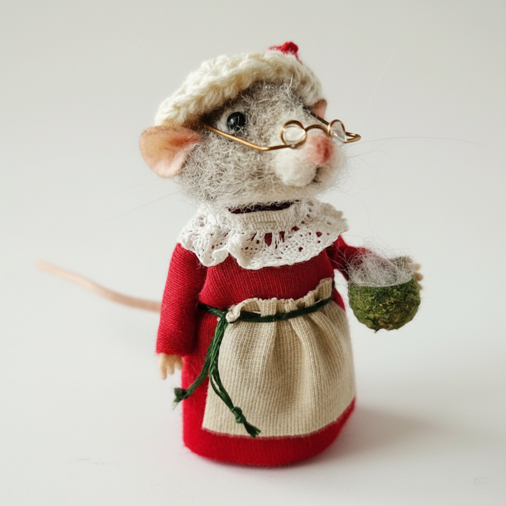 Handmade Felted Mouse Decoration in Eco-Friendly Wool - Holiday Ornament & Gift