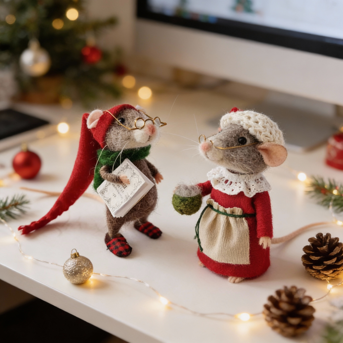 Handmade Felted Mouse Decoration in Eco-Friendly Wool - Holiday Ornament & Gift