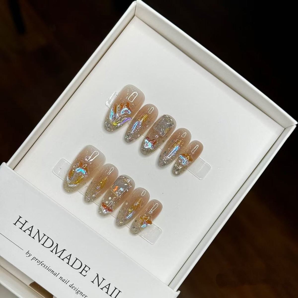 Handmade Press-On Nail Set with Glitter Accents