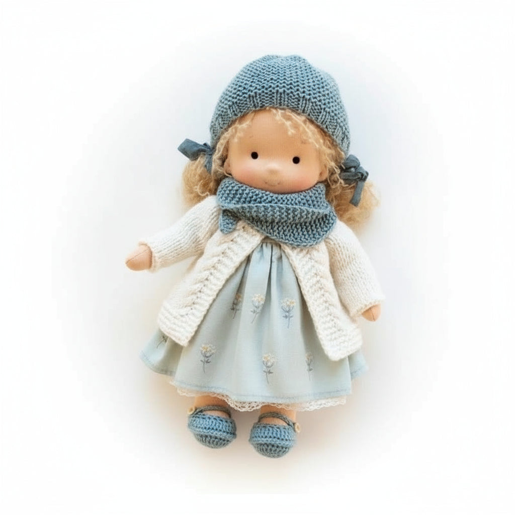 Handmade Waldorf Doll Made of Cotton 28 cm – Soft and Cute for Creative Play