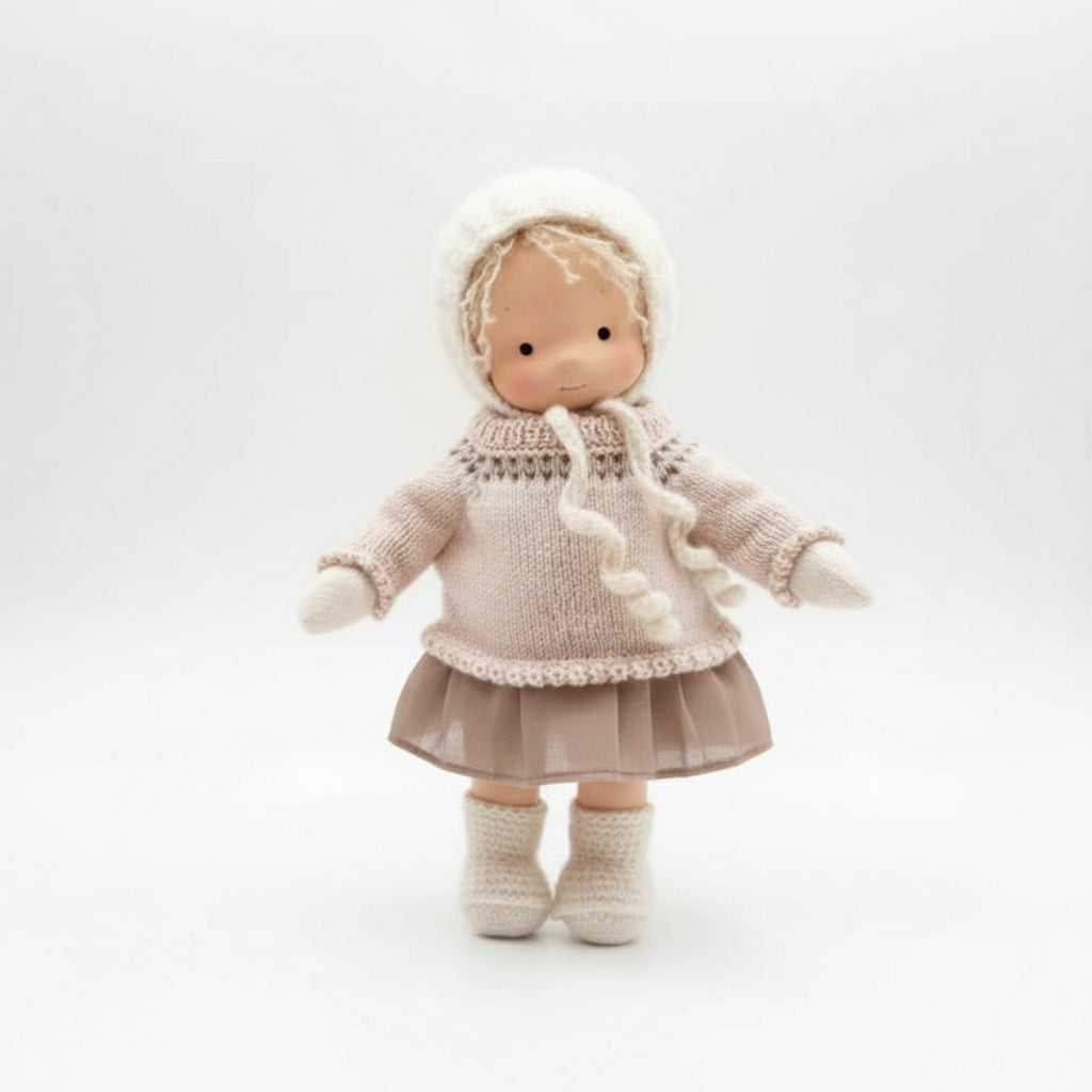 Handmade Waldorf Doll Made of Cotton 28 cm – Soft and Cute for Creative Play