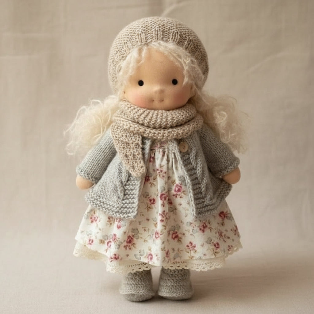 Handmade Waldorf Doll Made of Cotton 28 cm – Soft and Cute for Creative Play