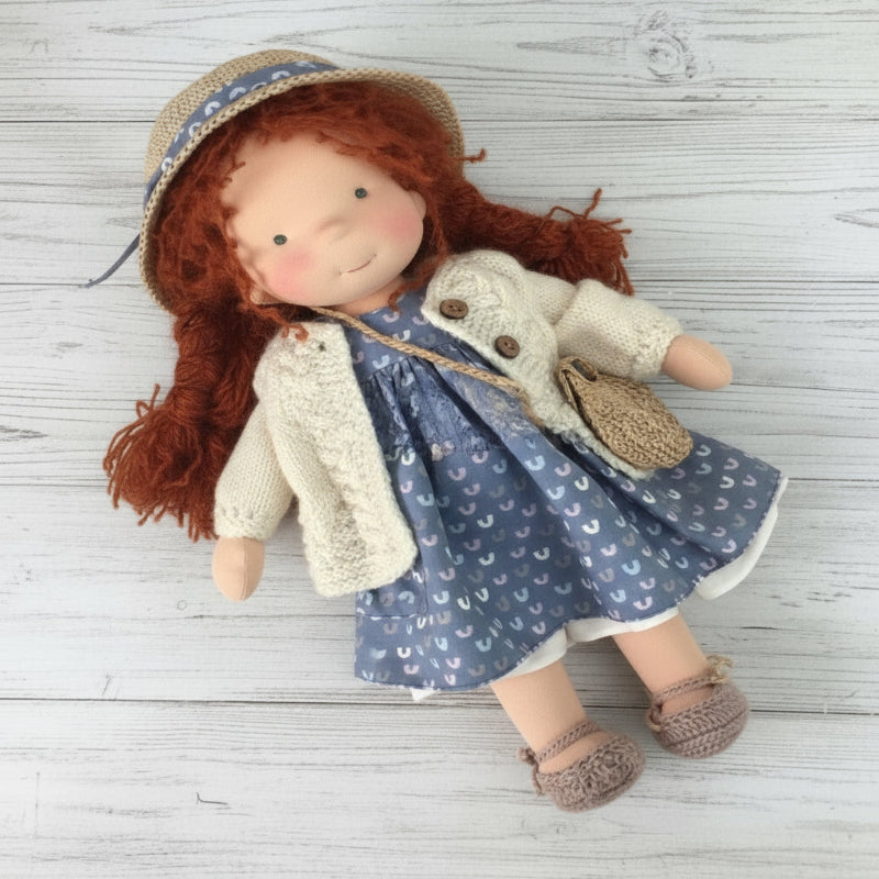 Handmade Waldorf Doll Made of Cotton 28 cm – Soft and Cute for Creative Play