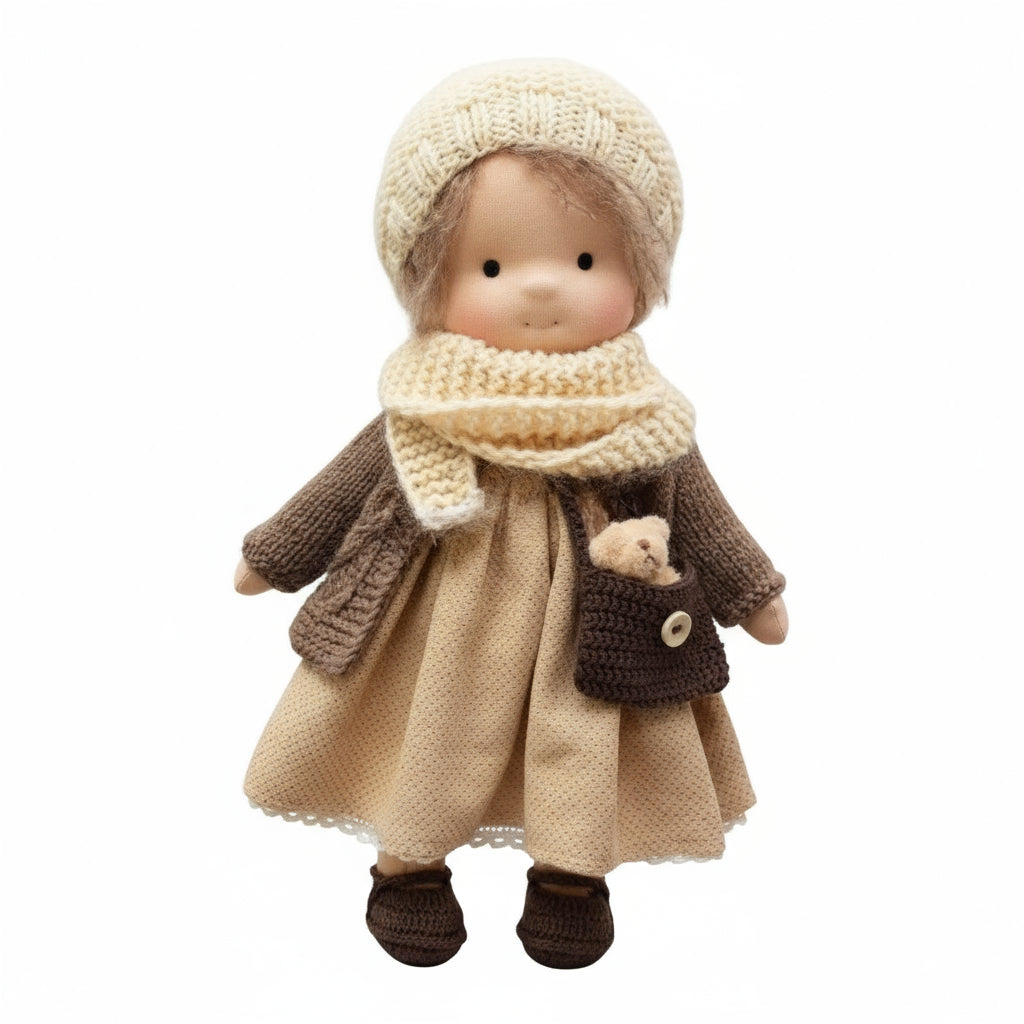 Handmade Waldorf Doll Made of Cotton 28 cm – Soft and Cute for Creative Play