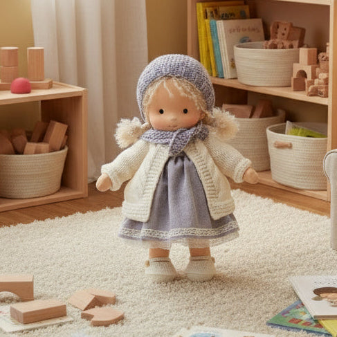 Handmade Waldorf Doll Made of Cotton 28 cm – Soft and Cute for Creative Play