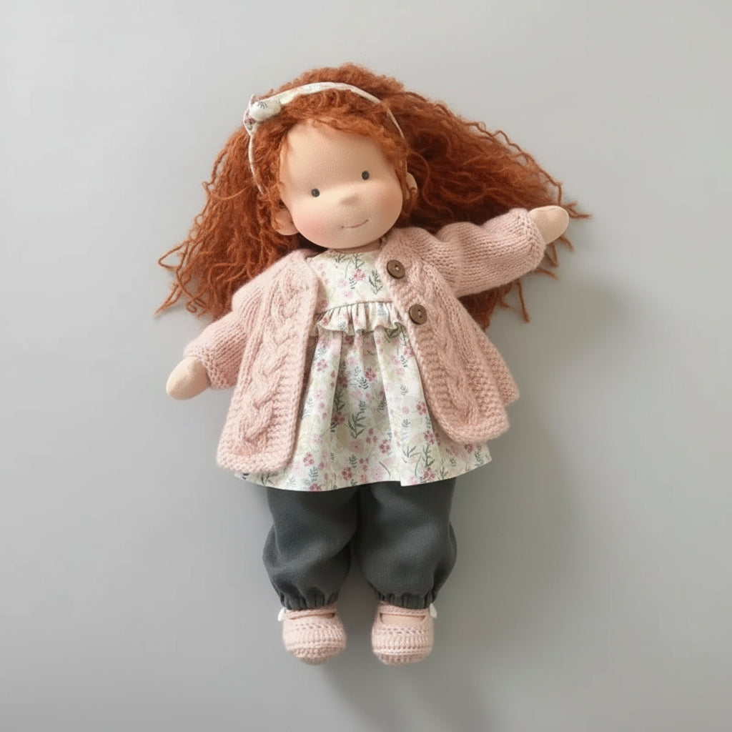 Handmade Waldorf Doll Made of Cotton 28 cm – Soft and Cute for Creative Play