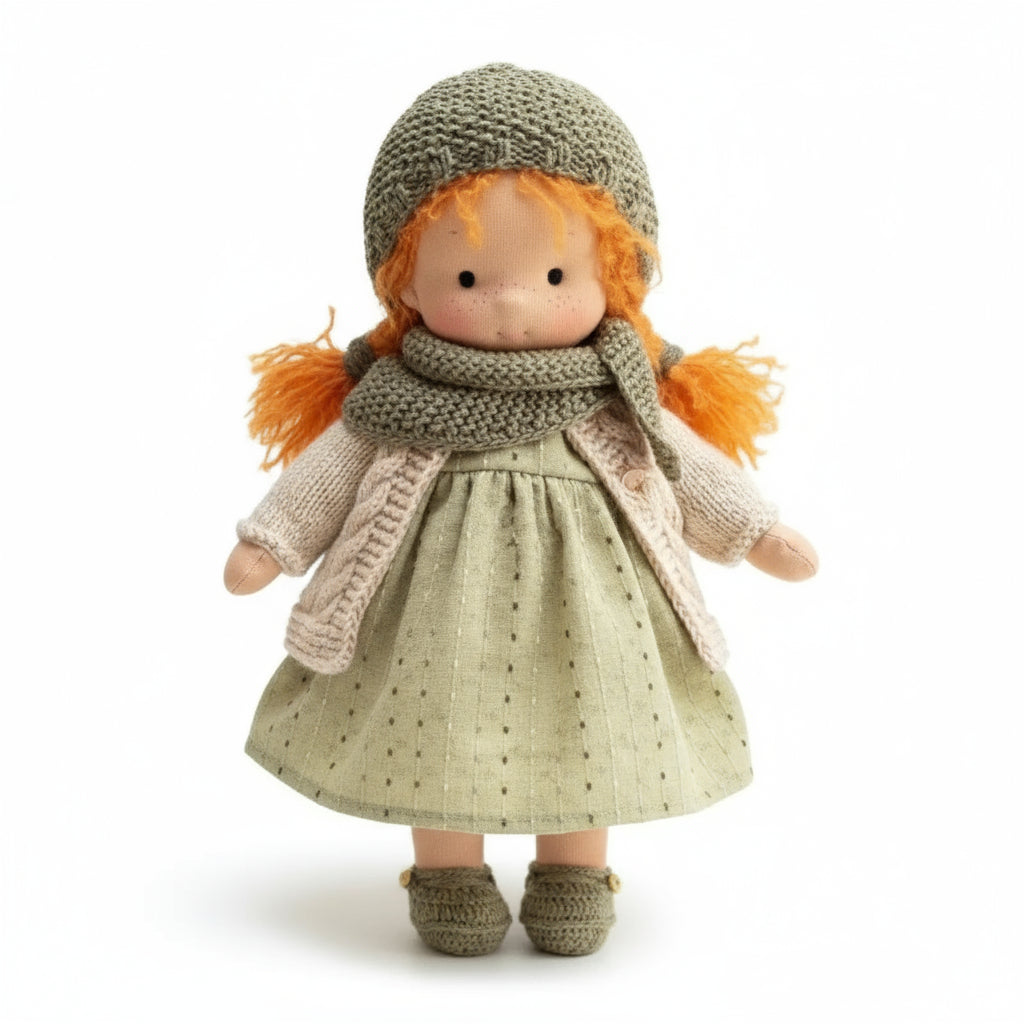 Handmade Waldorf Doll Made of Cotton 28 cm – Soft and Cute for Creative Play