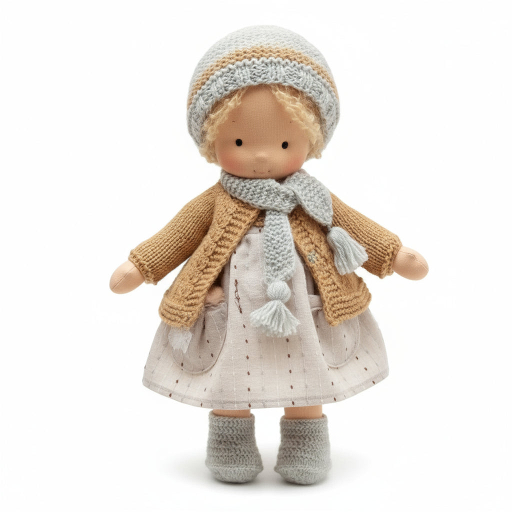 Handmade Waldorf Doll Made of Cotton 28 cm – Soft and Cute for Creative Play