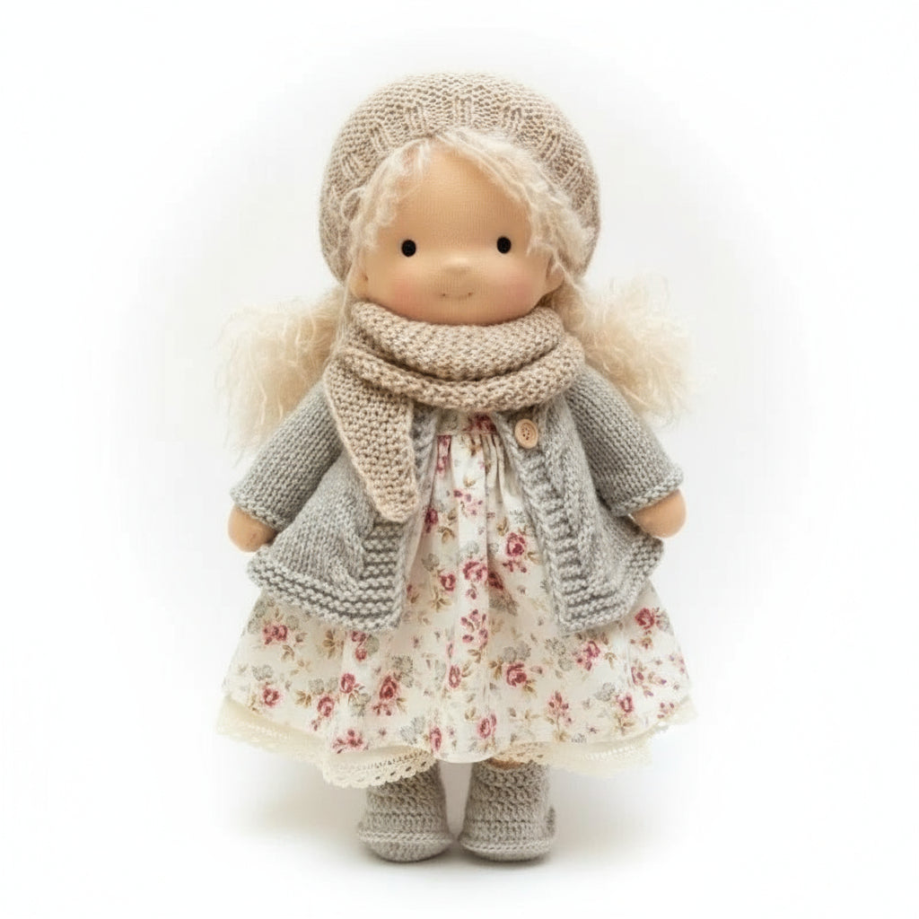 Handmade Waldorf Doll Made of Cotton 28 cm – Soft and Cute for Creative Play
