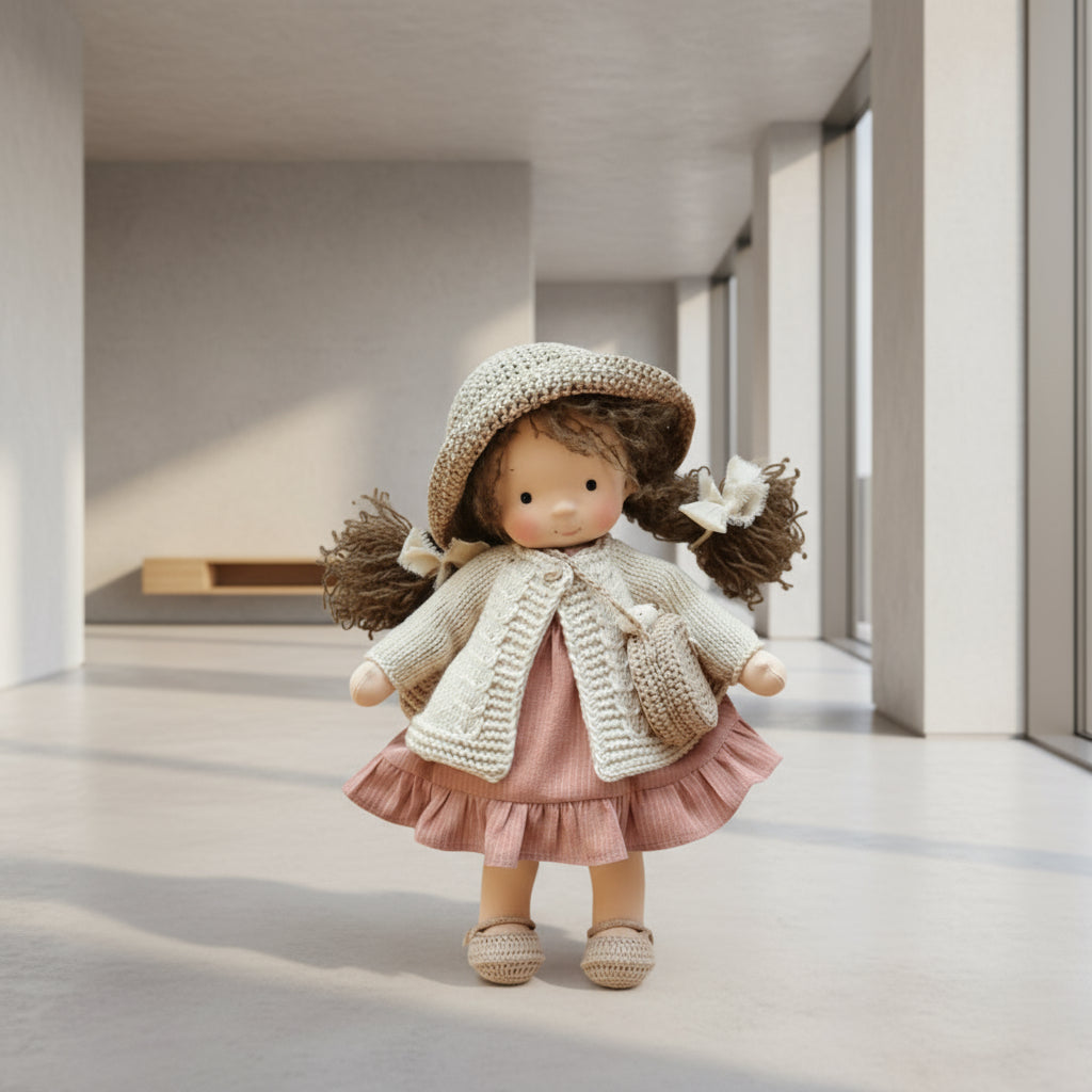 Handmade Waldorf Doll Made of Cotton 28 cm – Soft and Cute for Creative Play