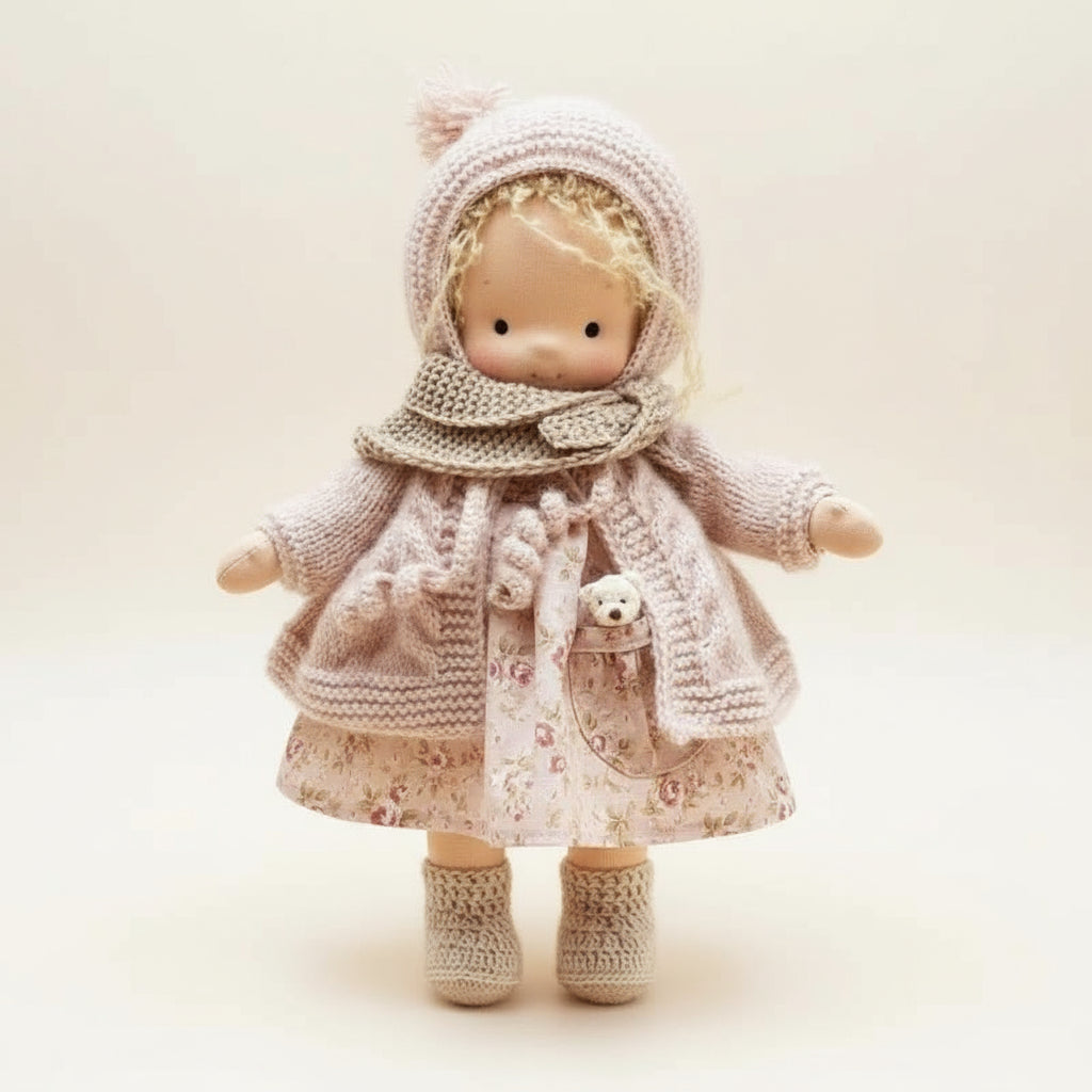 Handmade Waldorf Doll Made of Cotton 28 cm – Soft and Cute for Creative Play
