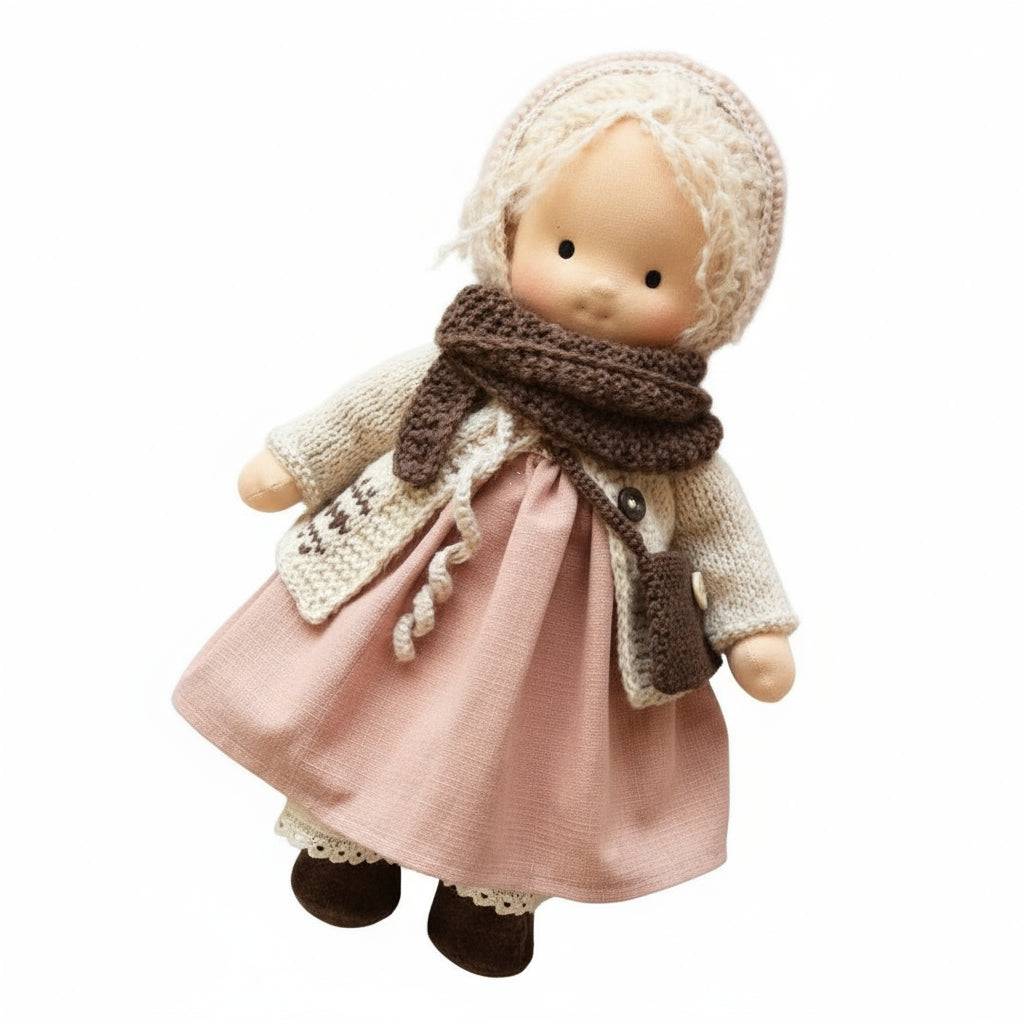 Handmade Waldorf Doll Made of Cotton 28 cm – Soft and Cute for Creative Play