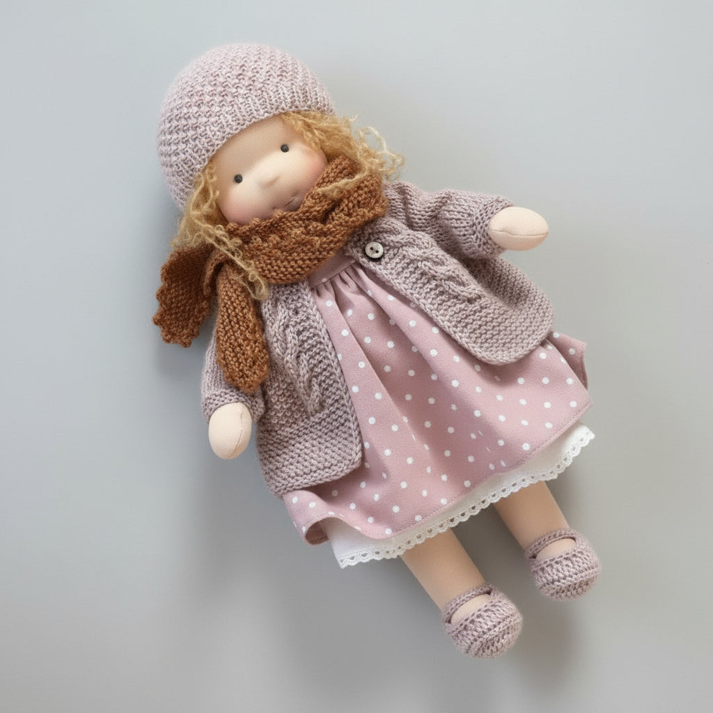Handmade Waldorf Doll Made of Cotton 28 cm – Soft and Cute for Creative Play