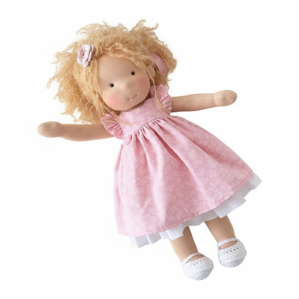 Handmade Waldorf Doll Made of Cotton 28 cm – Soft and Cute for Creative Play