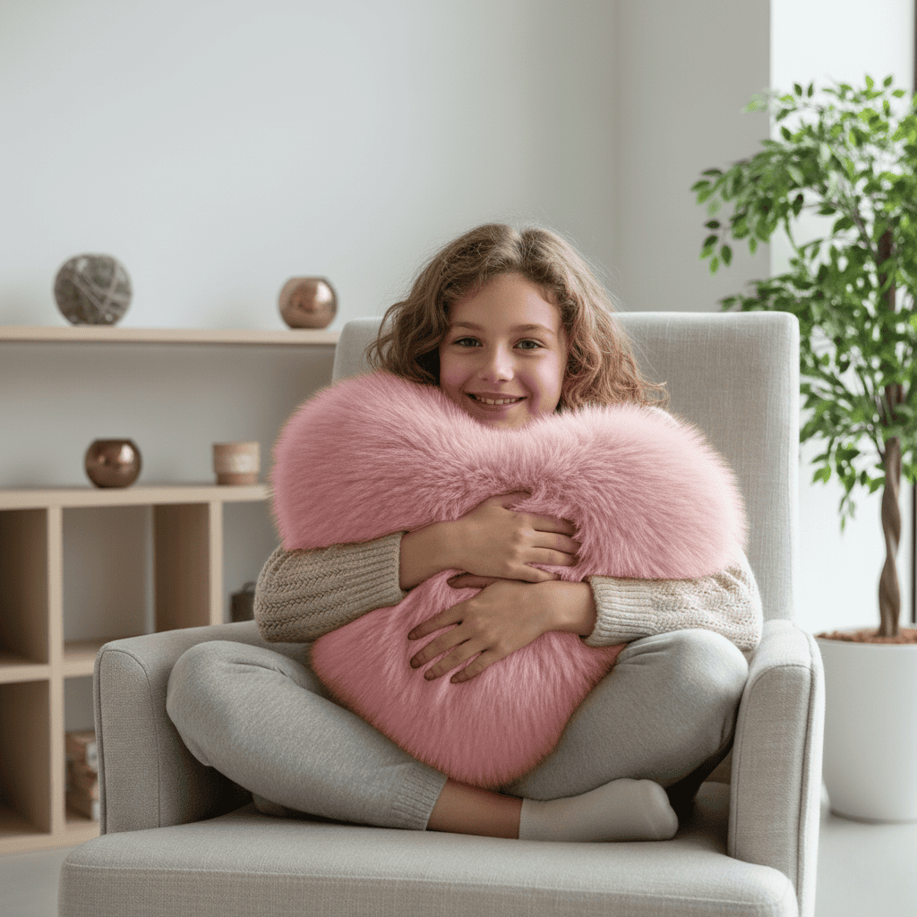 Heart-Shaped Decorative Pillow Made of Faux Fur – Soft Decorative Pillow for Modern Interiors 32x40 cm