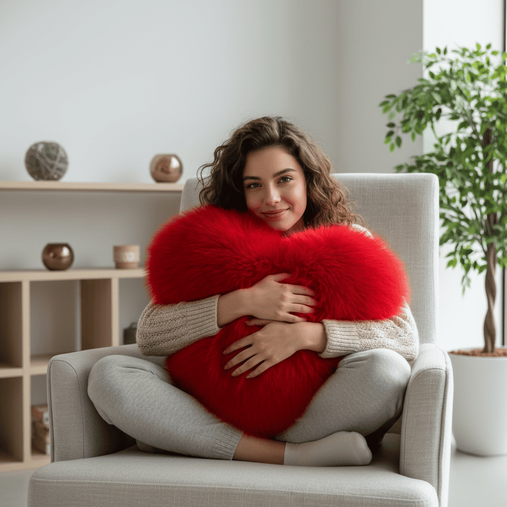 Heart-Shaped Decorative Pillow Made of Faux Fur – Soft Decorative Pillow for Modern Interiors 32x40 cm
