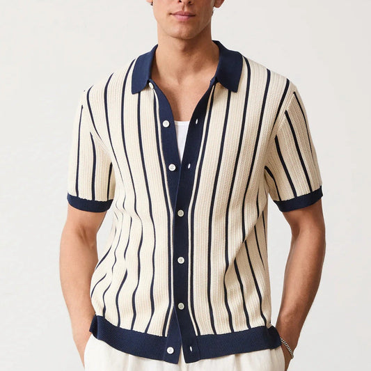 Image of Heath | Men's Vertical Striped Polo Shirt