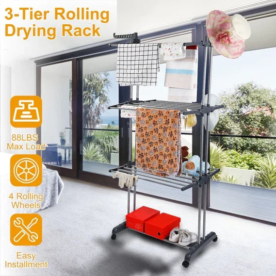 Heavy-Duty Folding Rolling Clothes Rack