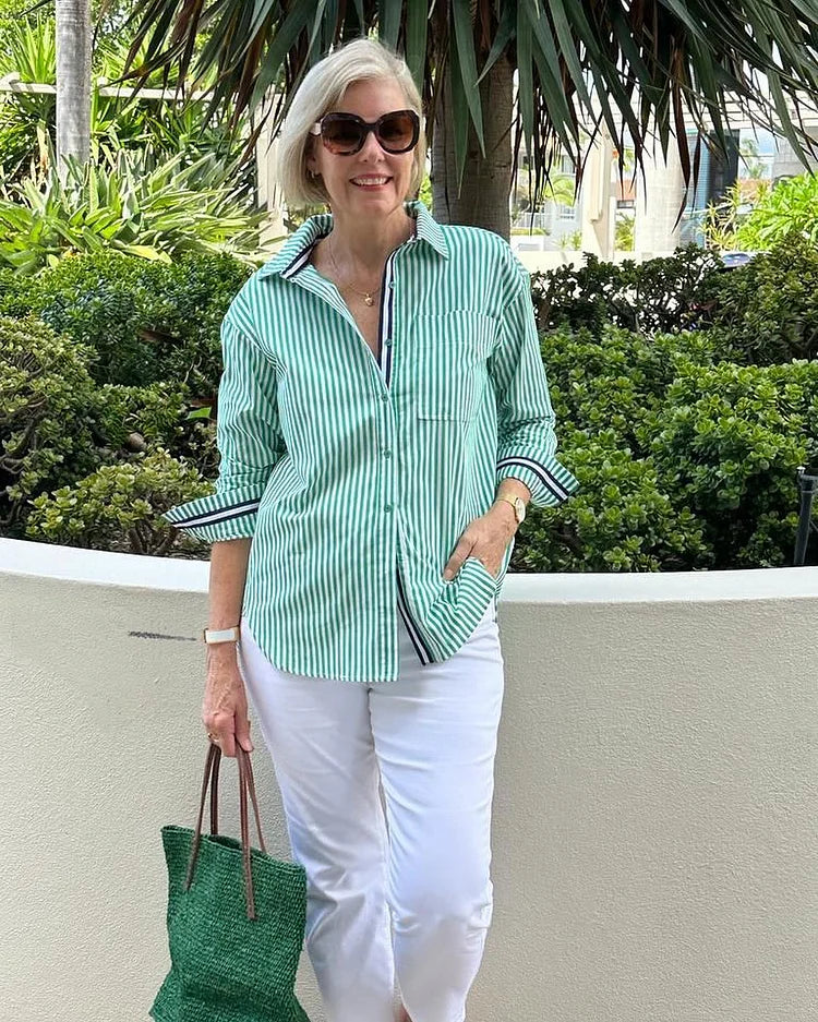 Image of Holly | Women's Button-Down Striped Shirt