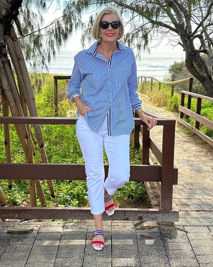 Image of Holly | Women's Button-Down Striped Shirt