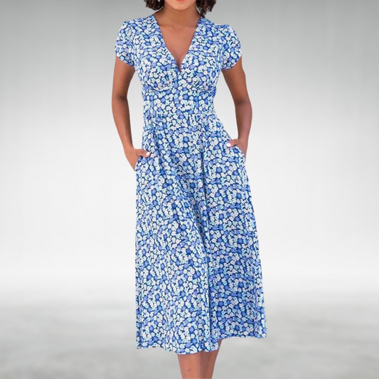 Image of Holly | Women's Floral Print A-Line Midi Dress