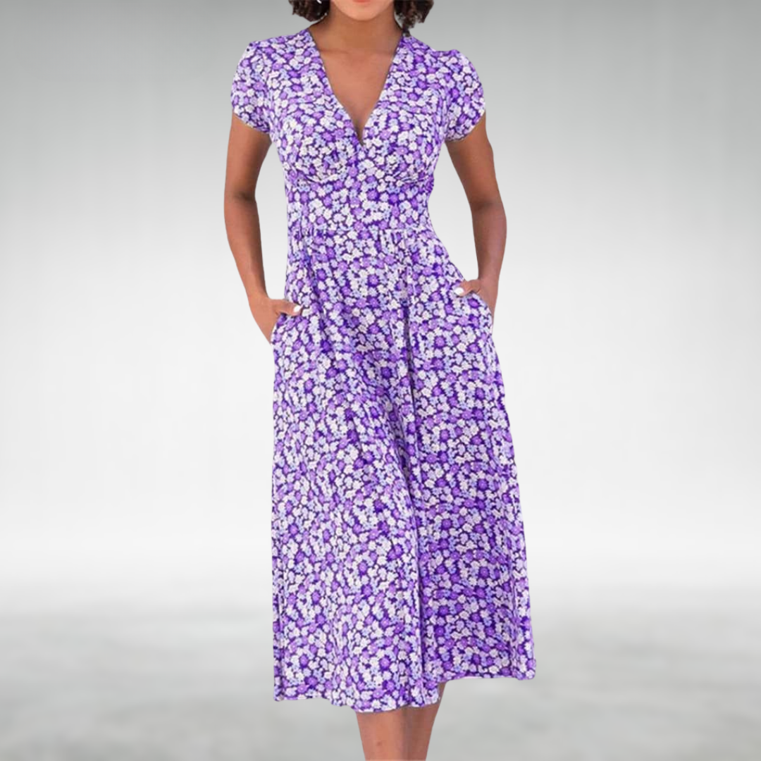 Image of Holly | Women's Floral Print A-Line Midi Dress