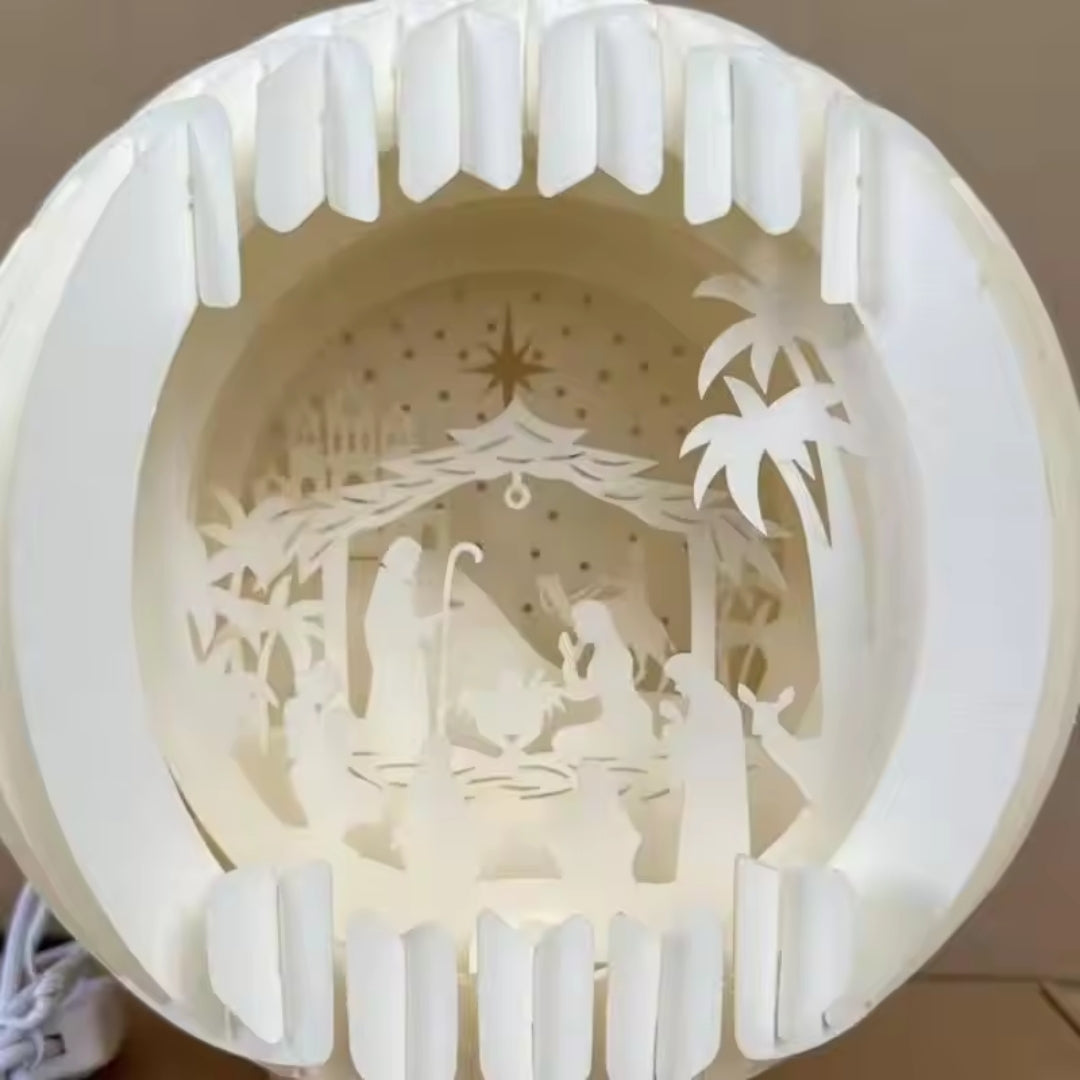 Illuminated Paper Nativity Scene