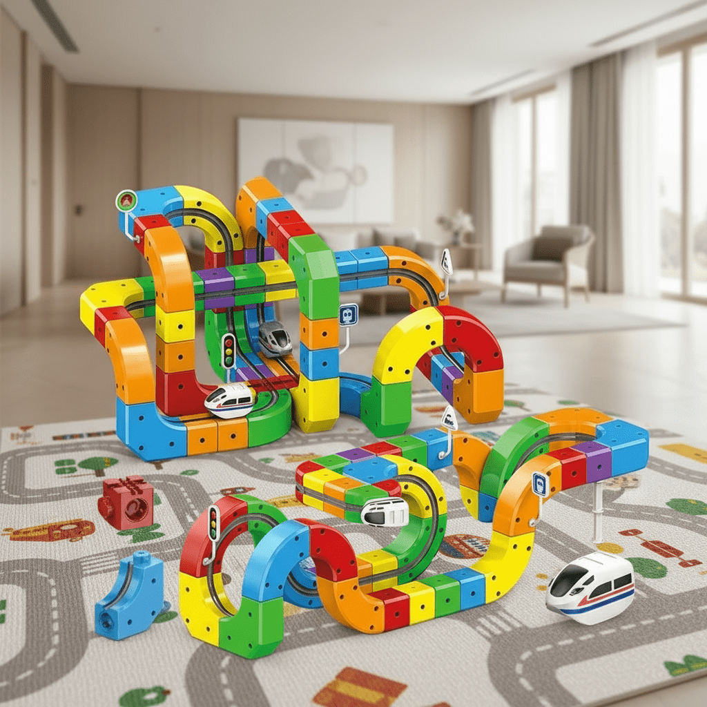 Innovative 3D Train Building Set for Kids – Modular System with Rechargeable Locomotive, High-Quality ABS Material