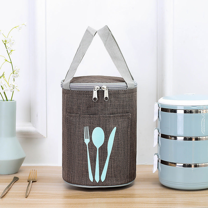 Insulated Cylindrical Lunch Cooler Bag with Cutlery Pocket