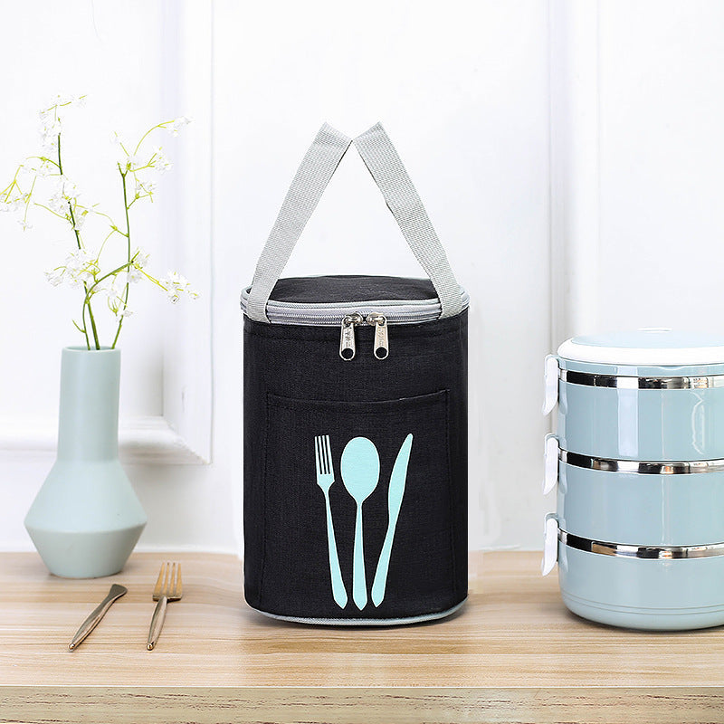 Insulated Cylindrical Lunch Cooler Bag with Cutlery Pocket