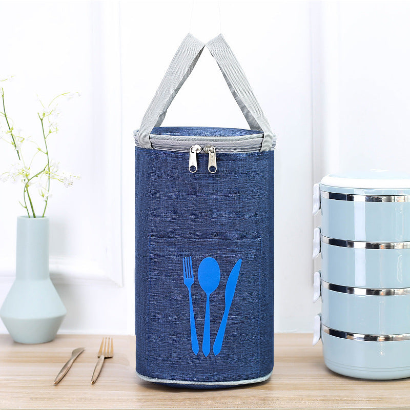 Insulated Cylindrical Lunch Cooler Bag with Cutlery Pocket