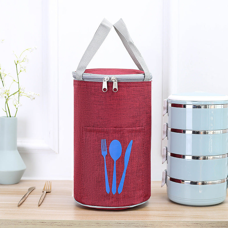 Insulated Cylindrical Lunch Cooler Bag with Cutlery Pocket